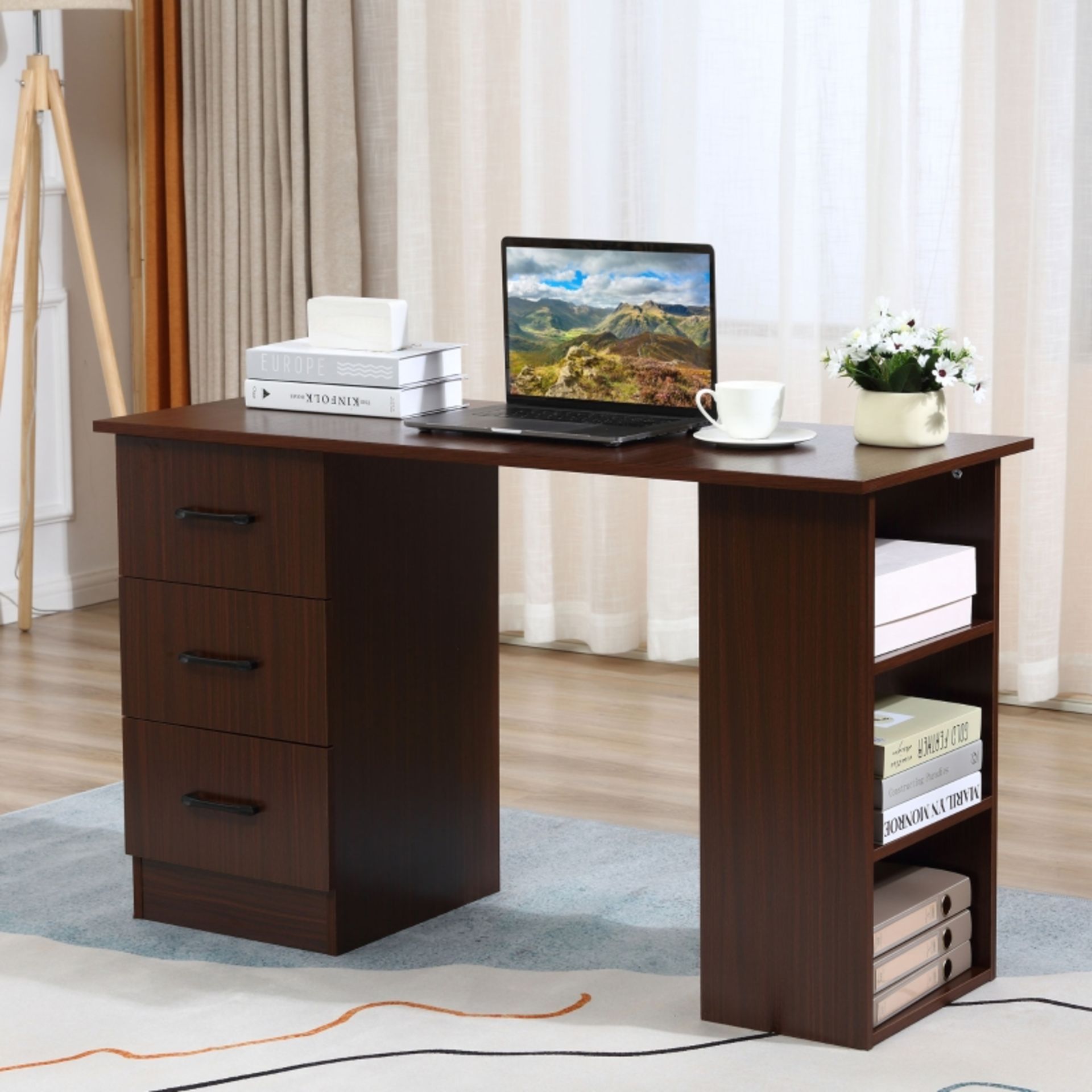 RRP £85.99 - HOMCOM 120cm Computer Desk with Storage Shelves Drawers, Writing Table Study