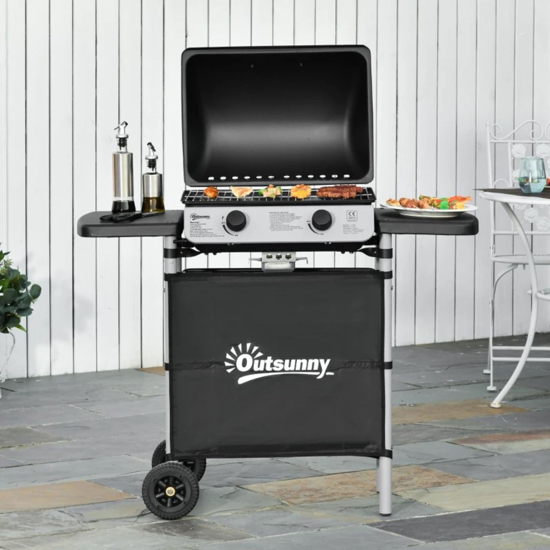 RRP £121.99 - Outsunny Propane Gas Barbecue Grill 2 Burner Cooking BBQ Grill 5.6 kW w/ Side