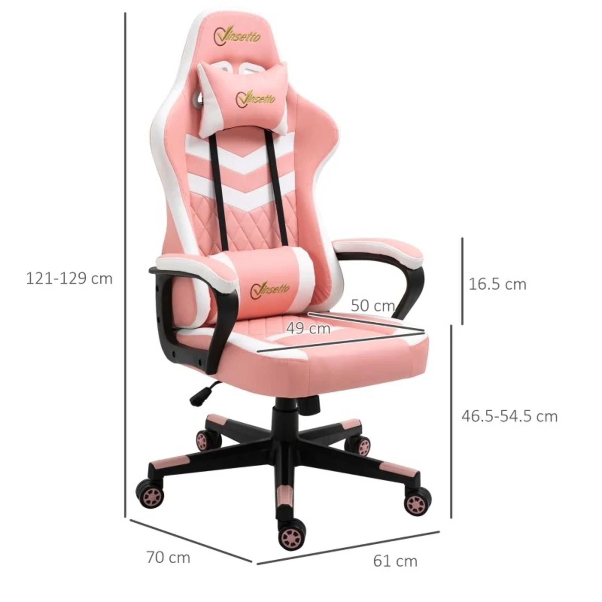 RRP £146.99 - Vinsetto Racing Gaming Chair w/ Lumbar Support, Headrest, Gamer Office Chair, Pink - Image 2 of 4