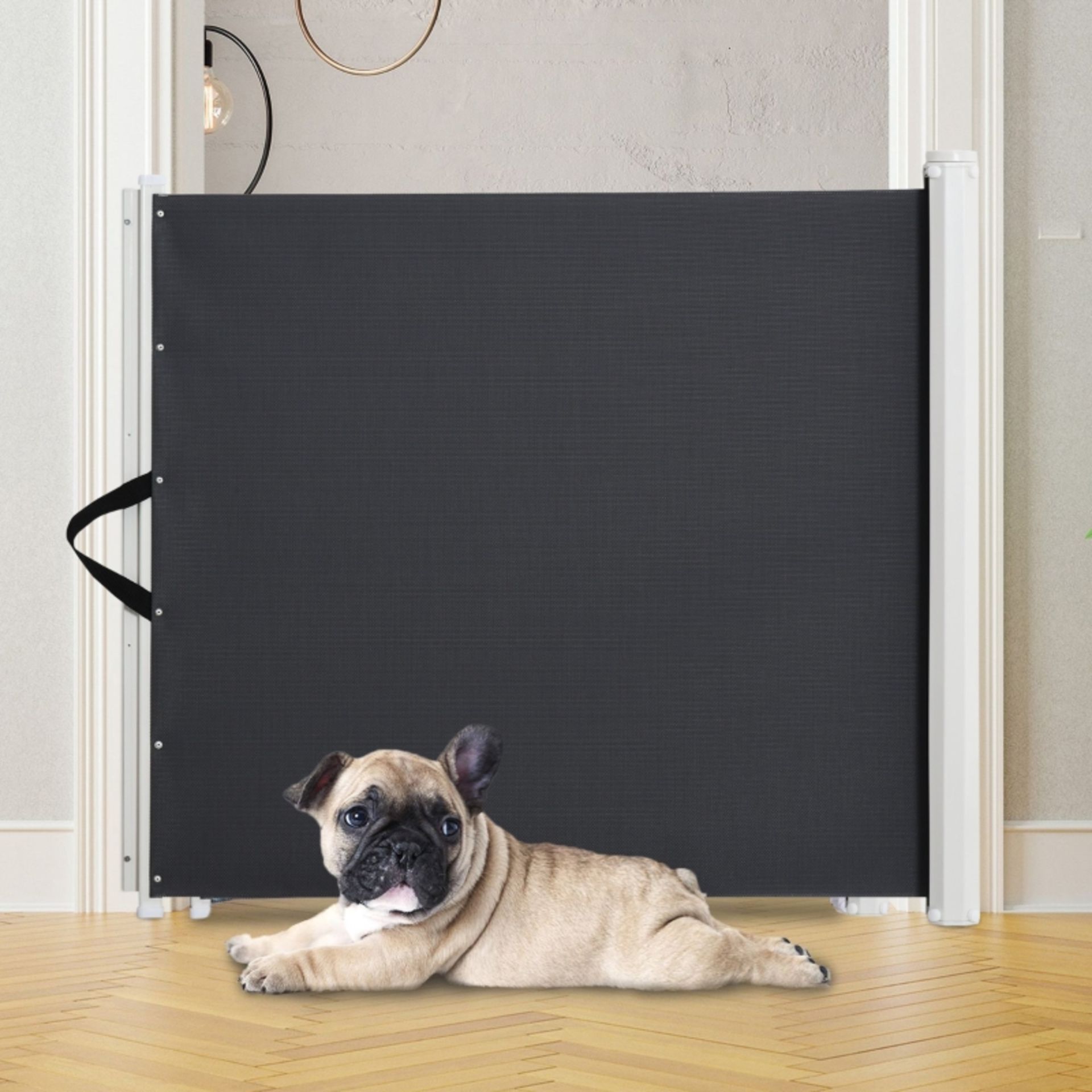 RRP £ 61.99 - PawHut Retractable Safety Gate Dog Pet Barrier Folding Protector Home Doorway Room