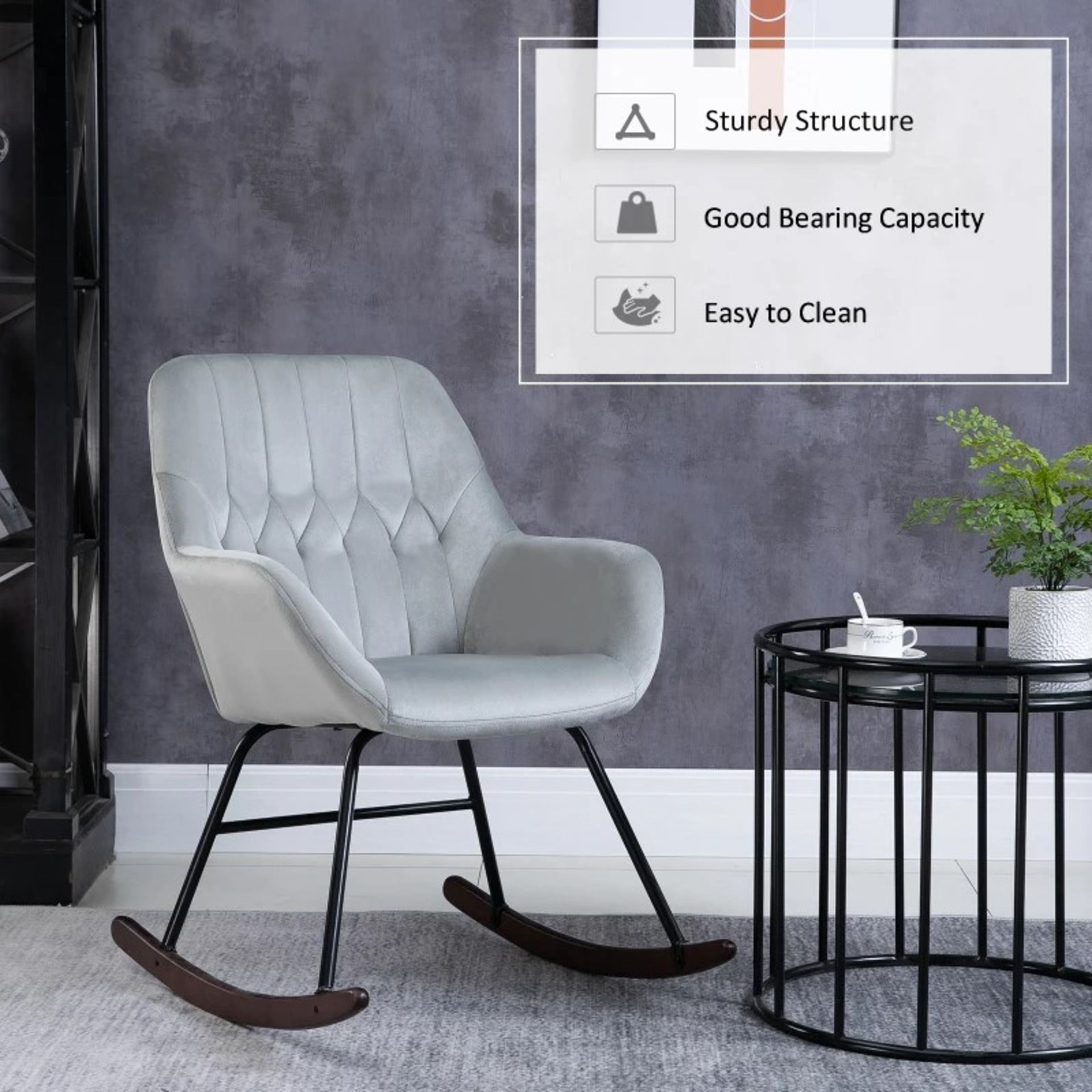 RRP £149.99 - HOMCOM Rocking Chair Reading Accent Armchair with Steel Frame Sponge Padded for Living - Image 3 of 4