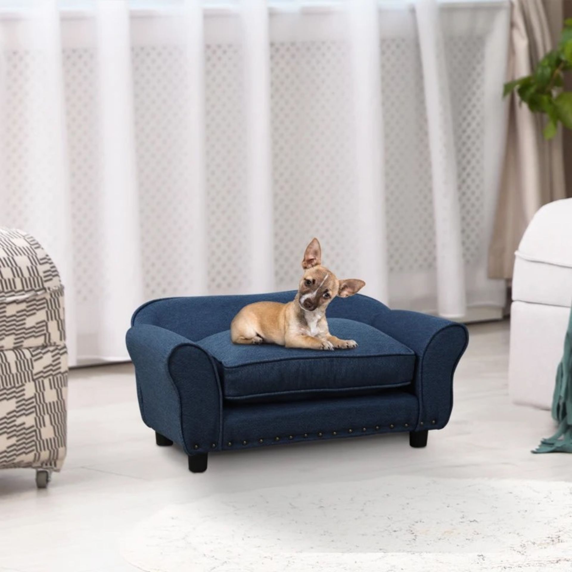 RRP £64.99 - PawHut Dogs Elevated Plush Sponge Sofa Bed Navy - FOUR FEET: Provides extra balance and