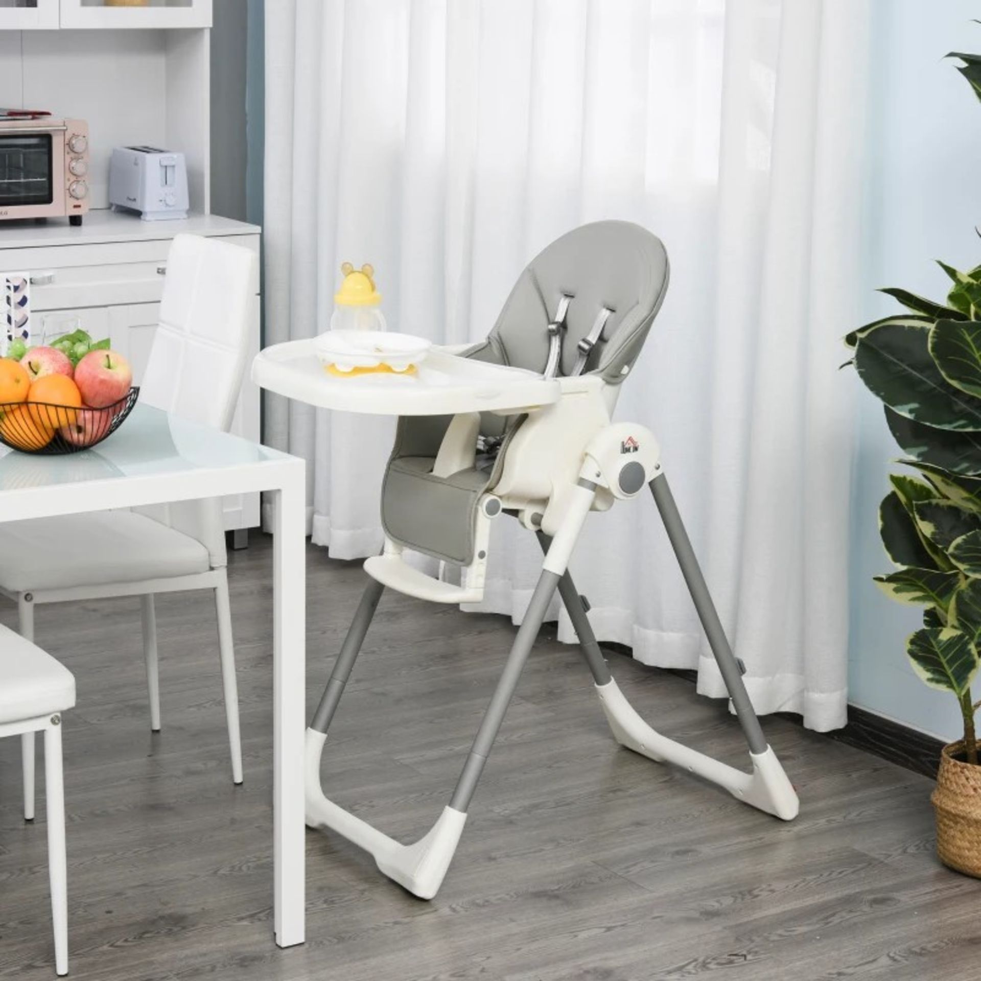 RRP £94.99 - HOMCOM Babies Foldable PU Highchair Grey - EASY TO CLEAN: The double-layer detachable