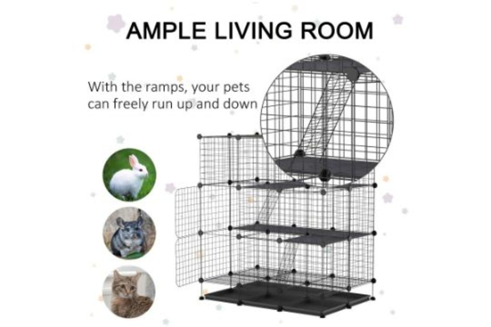 RRP £67.99 - PawHut Steel 3-Tier Small Animal Playpen Cage Black - DIMENSIONS: Recommended: 119H x - Image 3 of 4