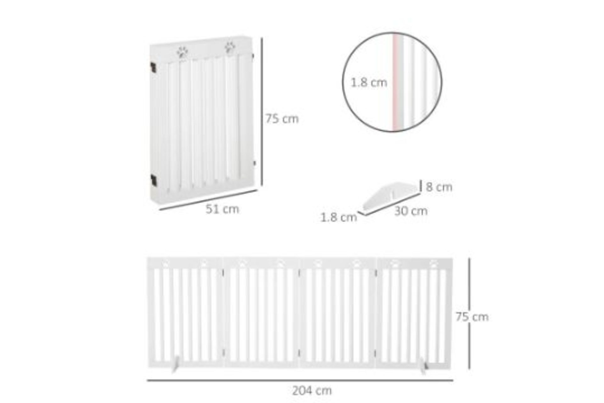 RRP £79.99 - PawHut Wooden Pet Gate Foldable Freestanding Dog Safety Barrier w/ Support Feet -