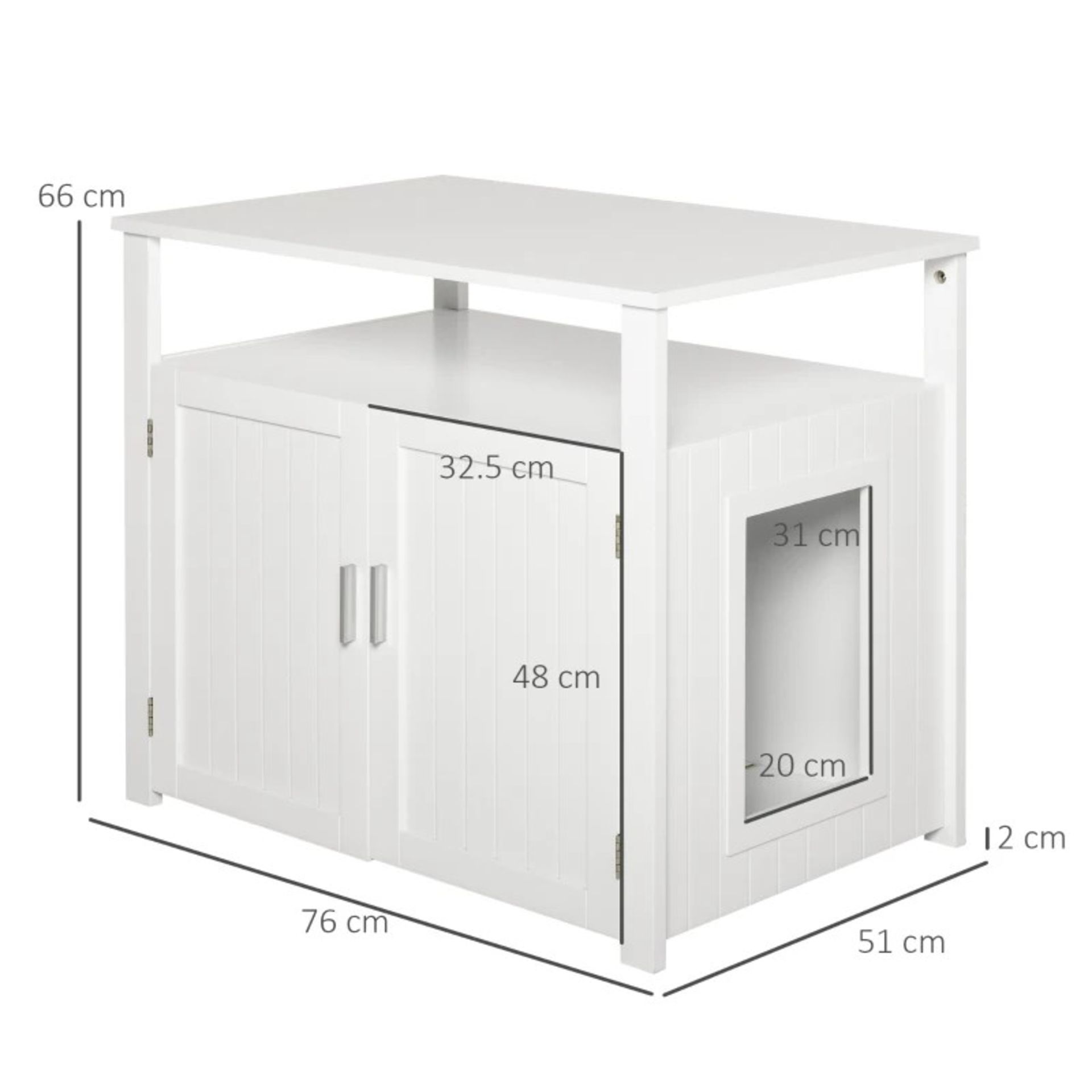 RRP £199.99 - PawHut Inside Tabletop Side Table Cat Box Fixture w/ Magnetic Closing Door, White - - Image 2 of 4