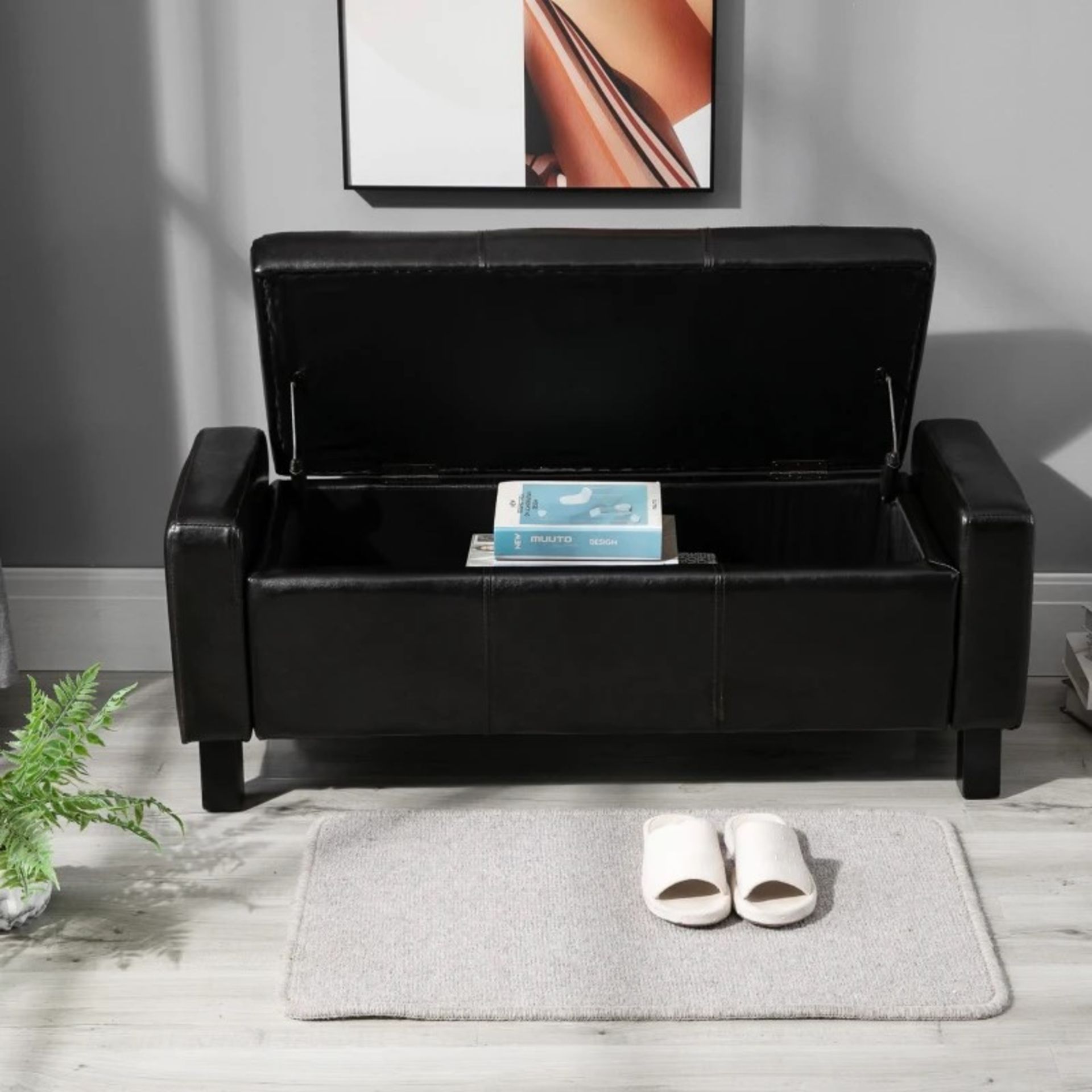 RRP £104.99 - HOMCOM Faux Leather Storage Ottoman - Brown - STURDY FRAME: Made from MDF, the - Image 3 of 4