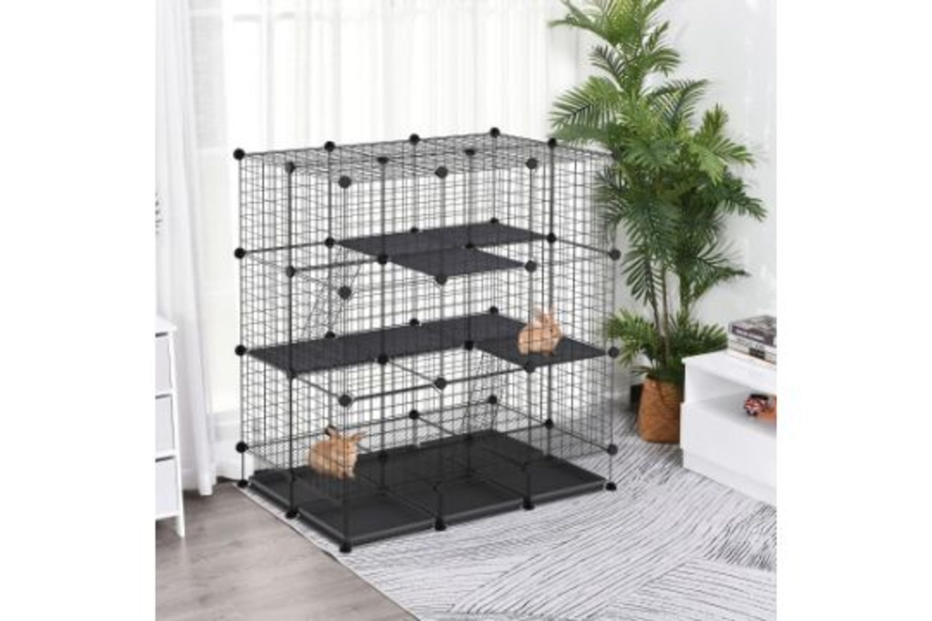 RRP £67.99 - PawHut Steel 3-Tier Small Animal Playpen Cage Black - DIMENSIONS: Recommended: 119H x