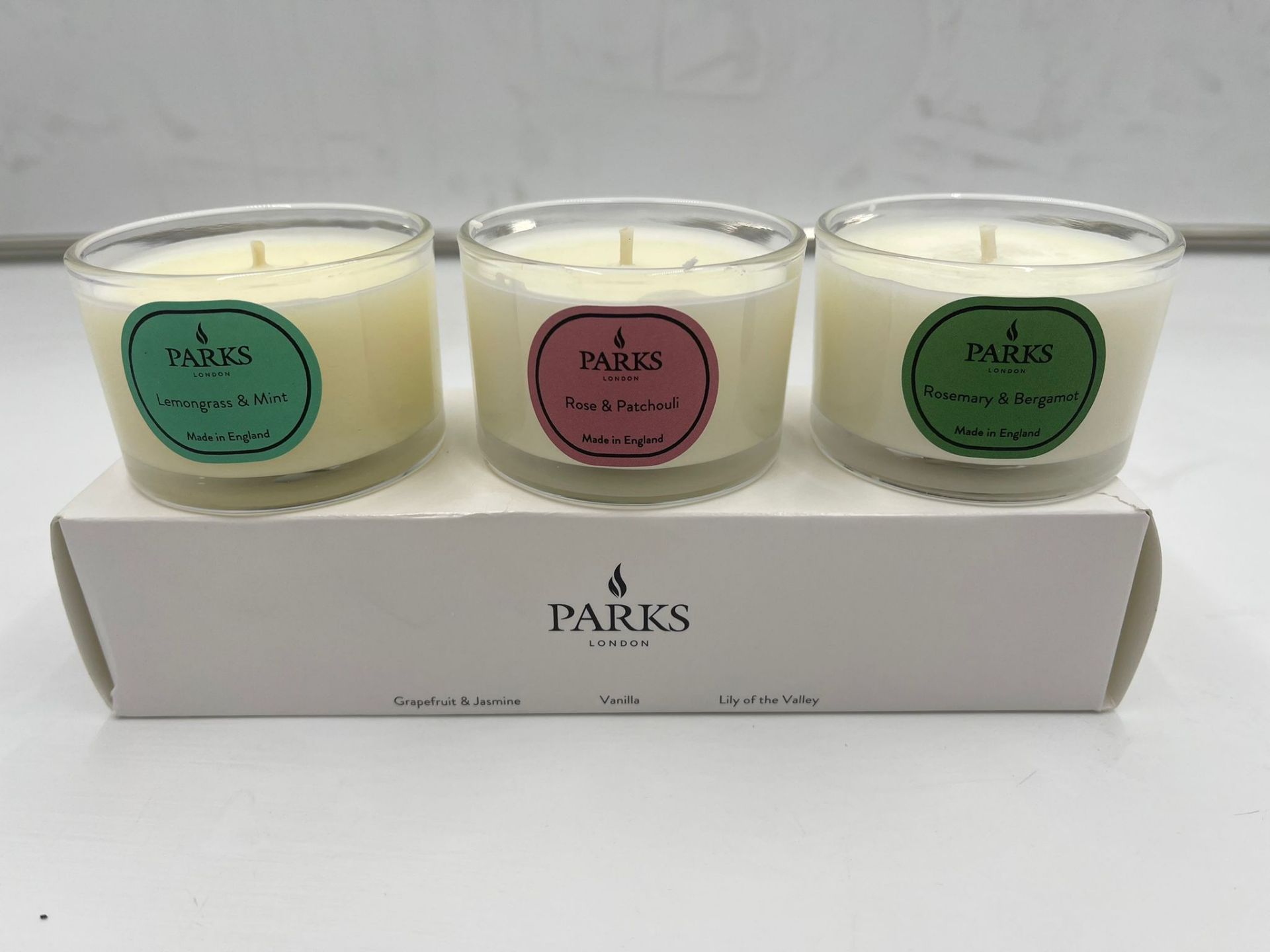 RRP £54 - New Set Of 3 Parks London Scented Candles - Rosemary & Bergamot - Rose & Patchouli -