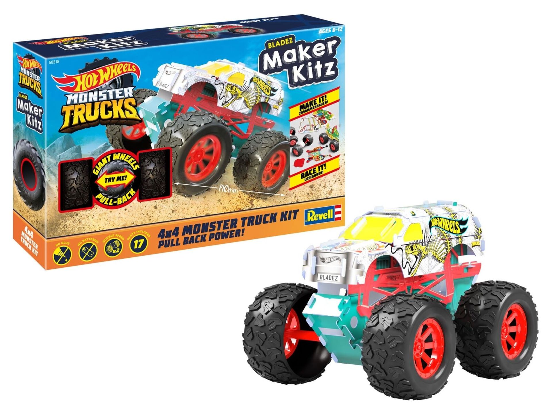 RRP £13.99 - New Hot Wheels Missy Fit Monster Trucks Maker Kit, Pull Back Power