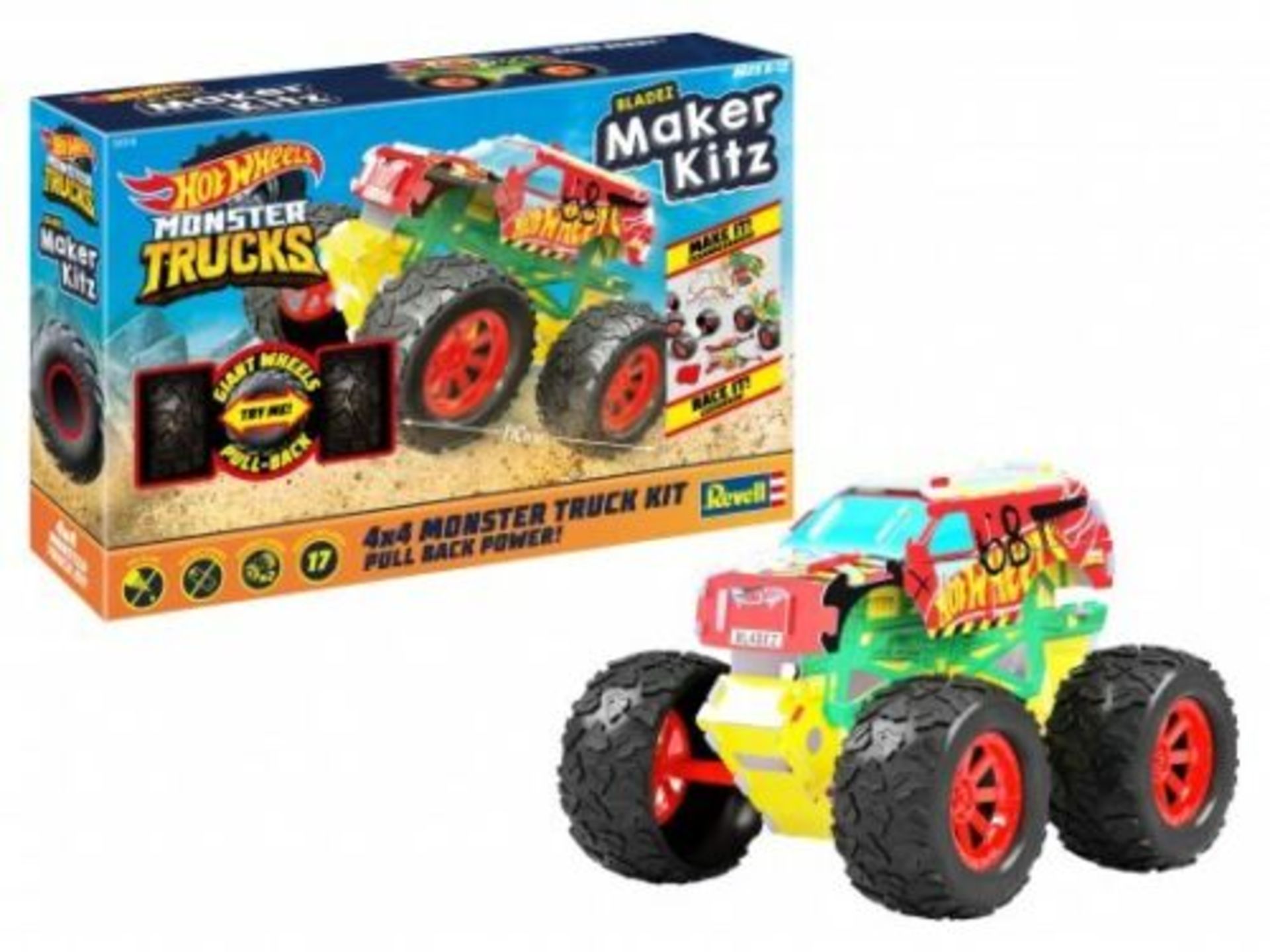 RRP £13.99 - New Hot Wheels Demo Derby Monster Trucks Maker Kit, Pull Back Power