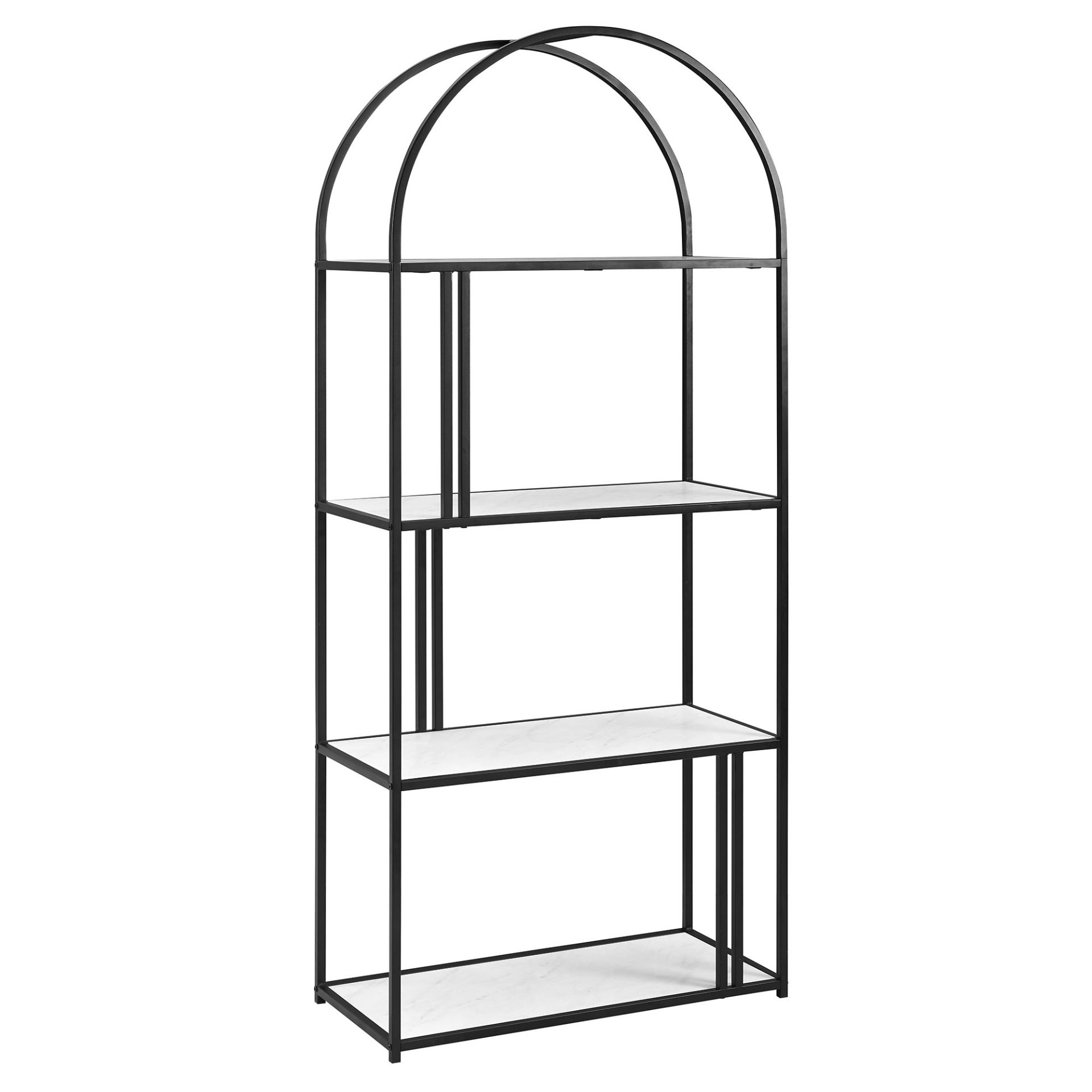 RRP £310 - NEW 68" White Faux Marble Arched Frame 4 Shelf Bookcase - 173 x 77 x 36cm
