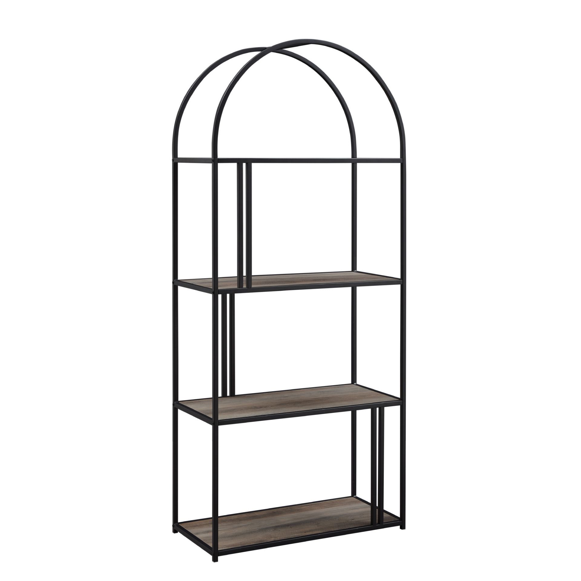 RRP £310 - NEW 68" Grey Wash Arched Frame 4 Shelf Bookcase - 173 x 77 x 36cm