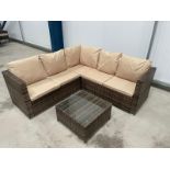 RRP Â£699 - NEW BROWN SIX SEATER CORNER SOFA WITH GLASS TOPPED COFFEE TABLE