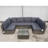 RRP Â£899 - NEW GREY U-SHAPED MODULAR SOFA WITH GLASS TOPPED COFFEE TABLE. VERY VERSITILE SET THAT