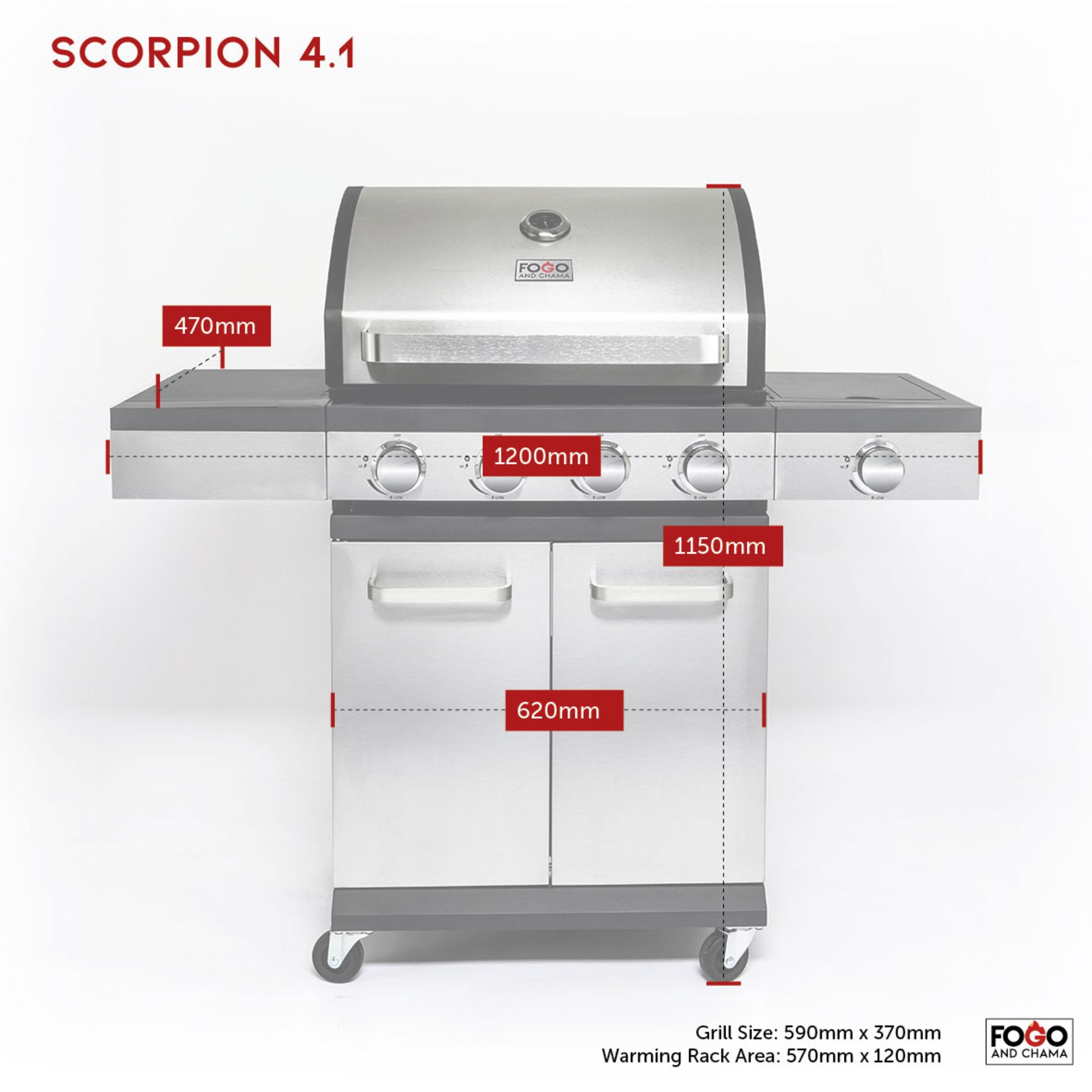 RRP Â£499 - New Fogo & Charma 4 Burner BBQ In Stainless. The Scorpion 4.1 in stainless steel in a - Image 9 of 9