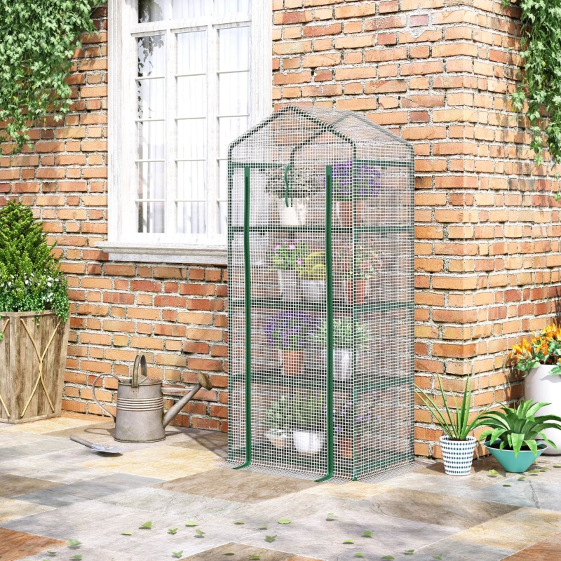 RPP £29.99 -Outsunny 4 Tier Mini Greenhouse, Portable Green House with Steel Frame, PE Cover, Roll-