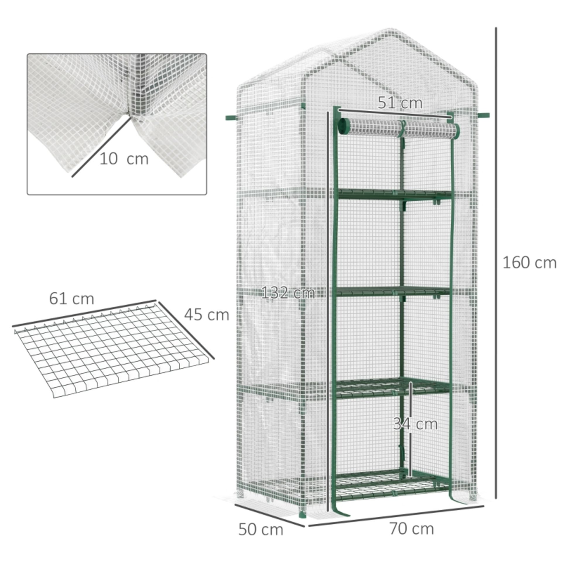 RPP £29.99 -Outsunny 4 Tier Mini Greenhouse, Portable Green House with Steel Frame, PE Cover, Roll- - Image 3 of 5