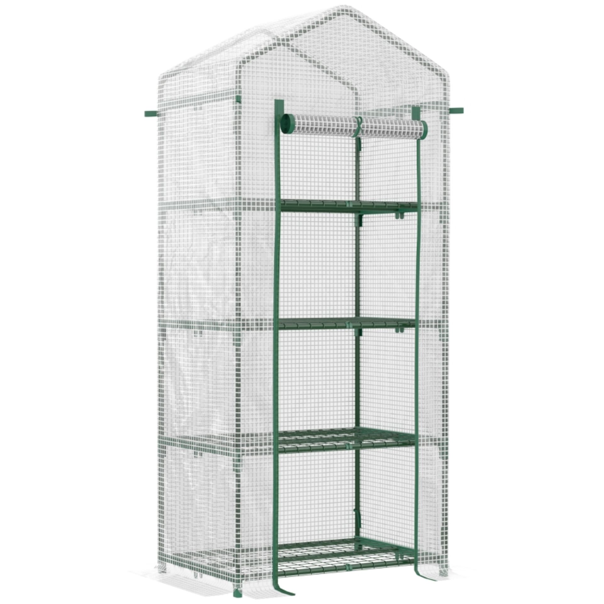 RPP £29.99 -Outsunny 4 Tier Mini Greenhouse, Portable Green House with Steel Frame, PE Cover, Roll- - Image 2 of 5