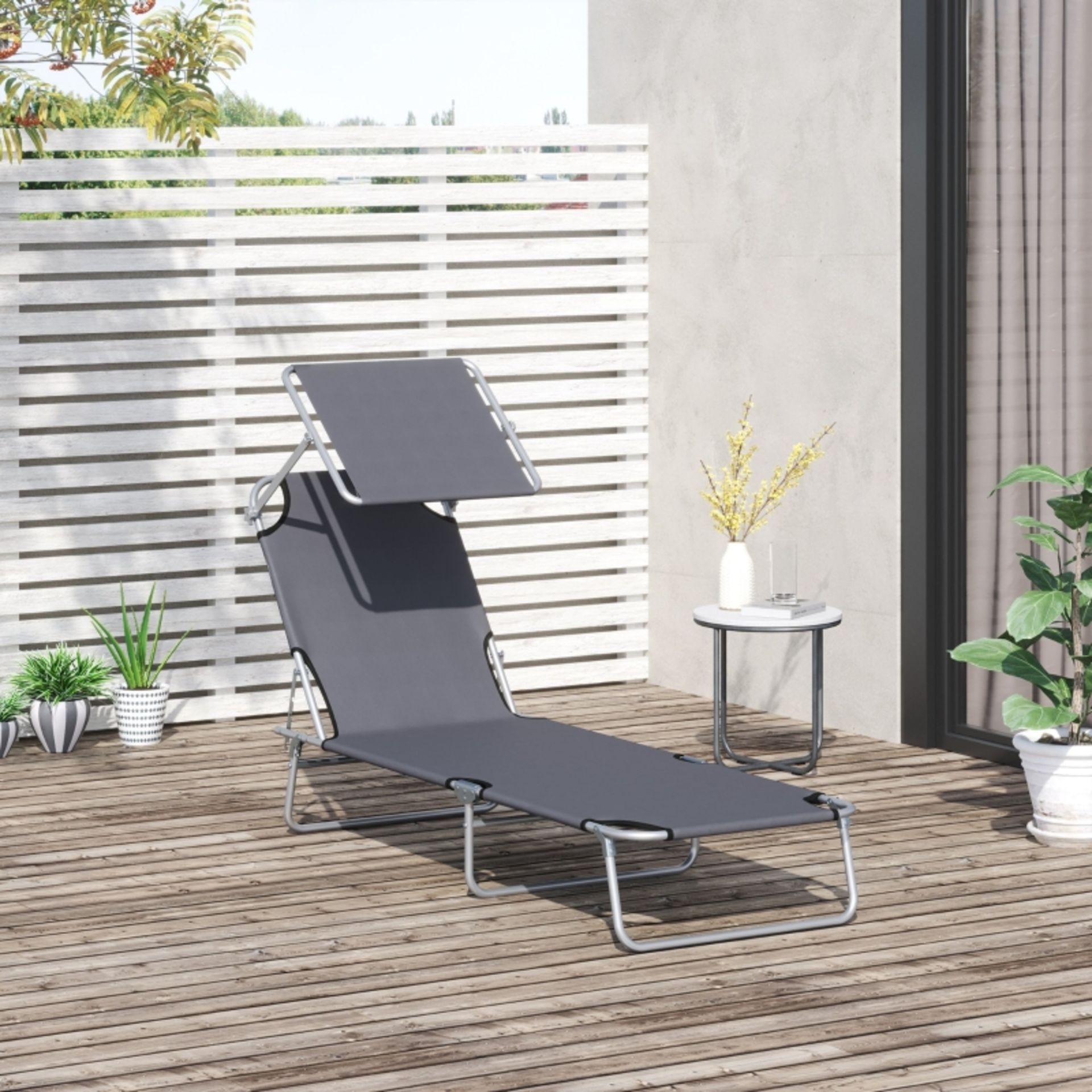 RPP £54.99 -Outsunny Reclining Chair Sun Lounger Folding Lounger Seat with Sun Shade Awning Beach