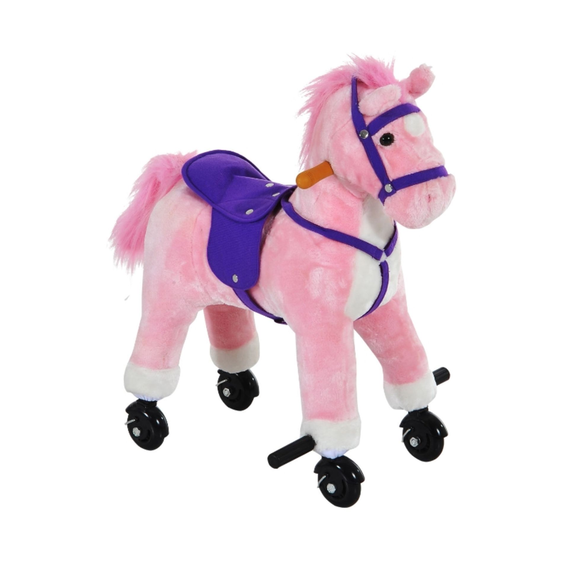 RPP £72.99 -HOMCOM Wooden Action Pony Wheeled Walking Horse Riding Little Baby Plush Toy Wooden - Image 2 of 4