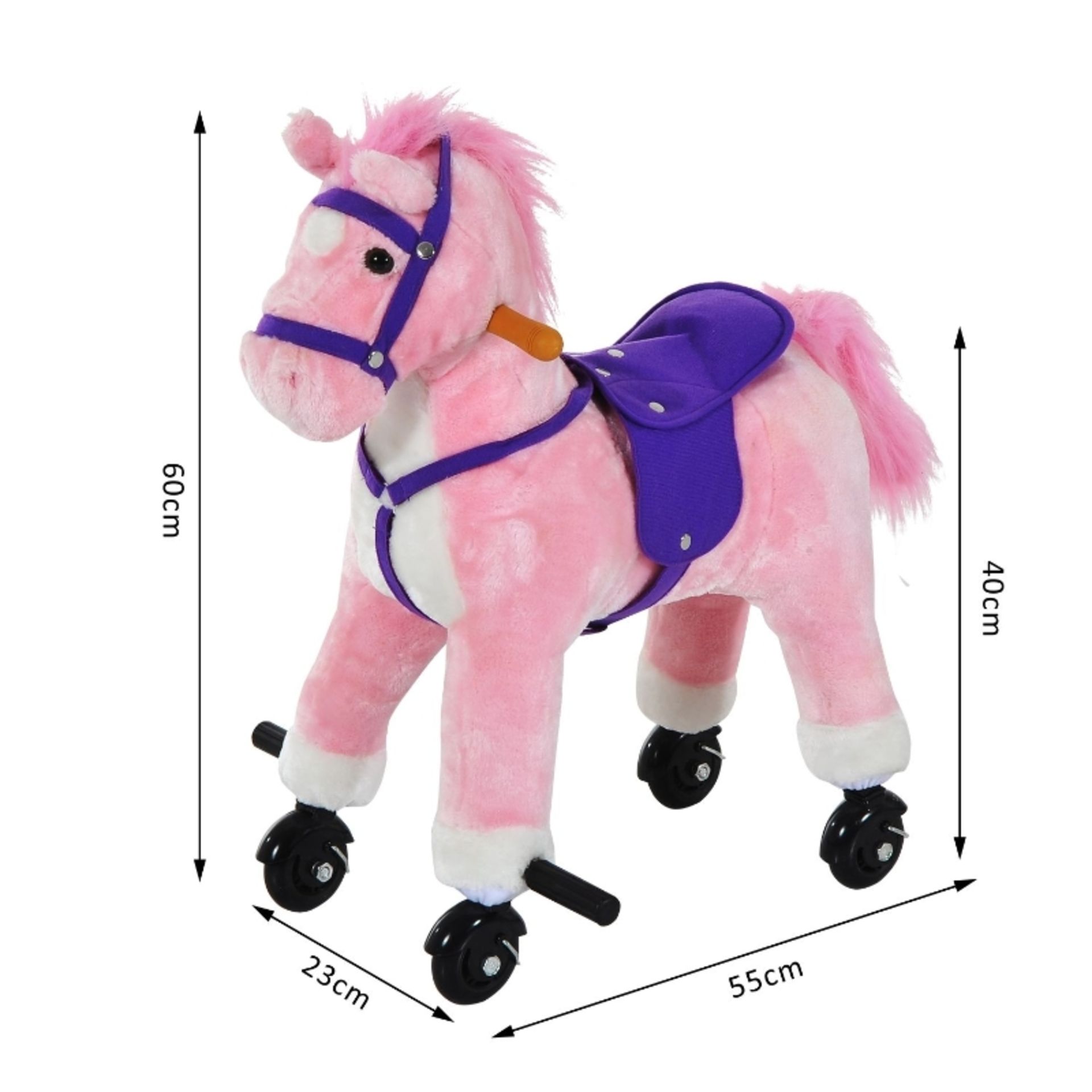 RPP £72.99 -HOMCOM Wooden Action Pony Wheeled Walking Horse Riding Little Baby Plush Toy Wooden - Image 3 of 4