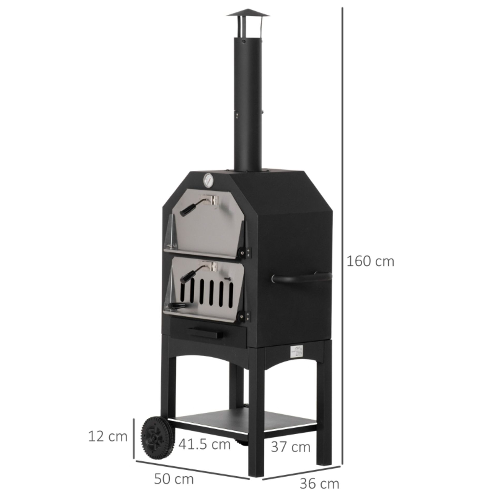 RPP £163.99 -Outsunny Outdoor Garden Pizza Oven Charcoal BBQ Grill 3-Tier Freestanding w/ Chimney, - Image 3 of 4