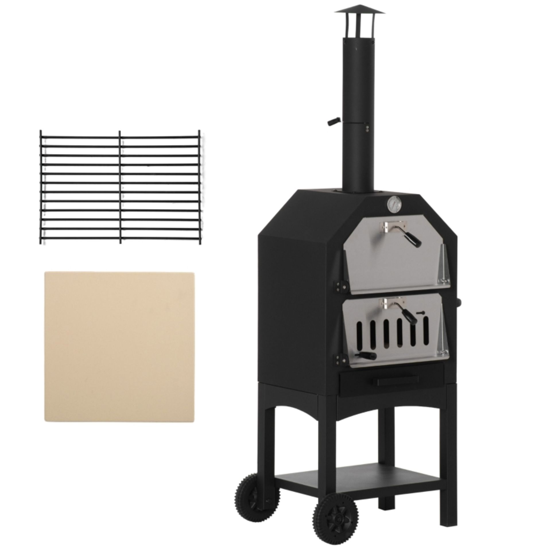 RPP £163.99 -Outsunny Outdoor Garden Pizza Oven Charcoal BBQ Grill 3-Tier Freestanding w/ Chimney, - Image 2 of 4