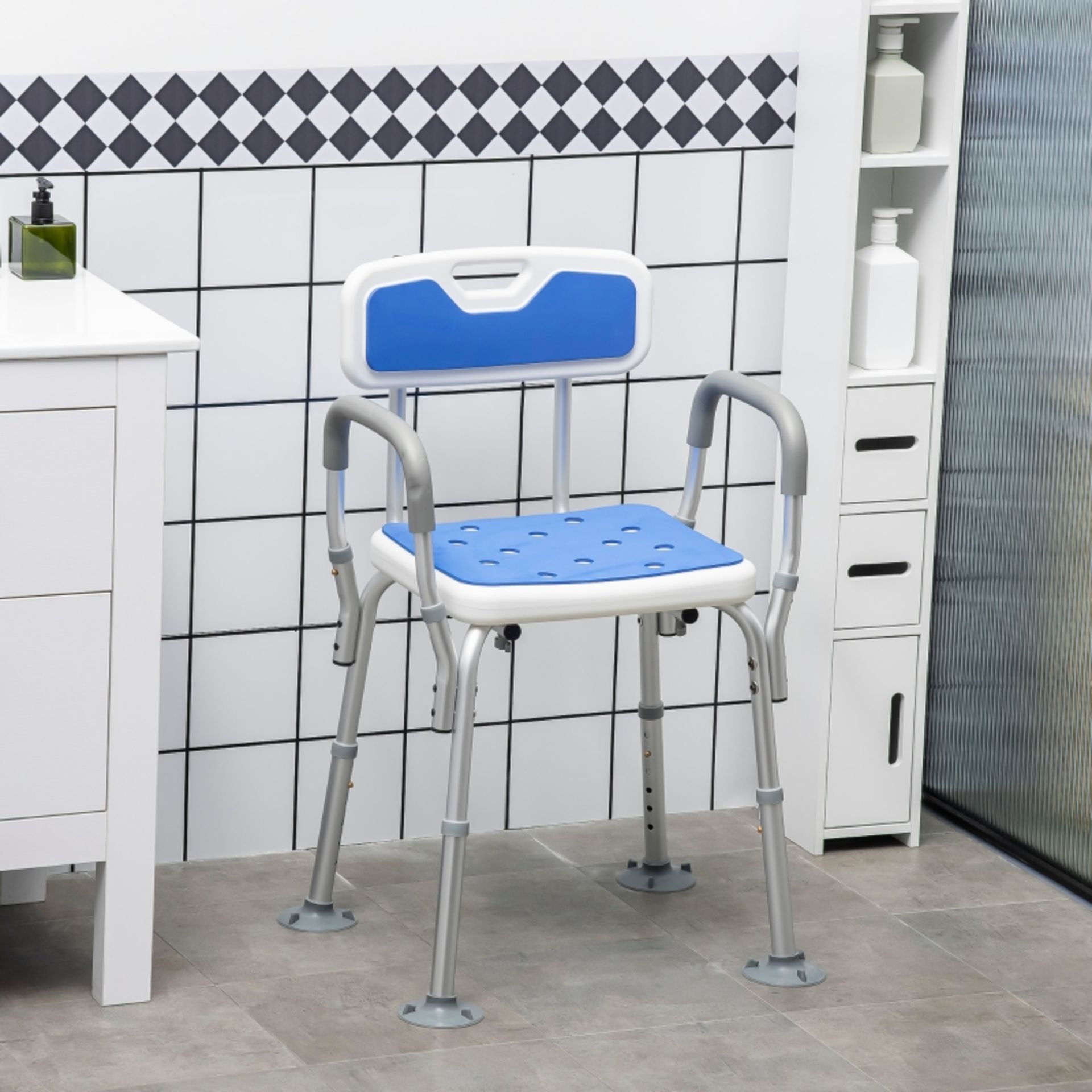 RPP £69.99 -HOMCOM EVA Padded Shower Chair for the Elderly and Disabled, Height Adjustable Shower - Image 2 of 4