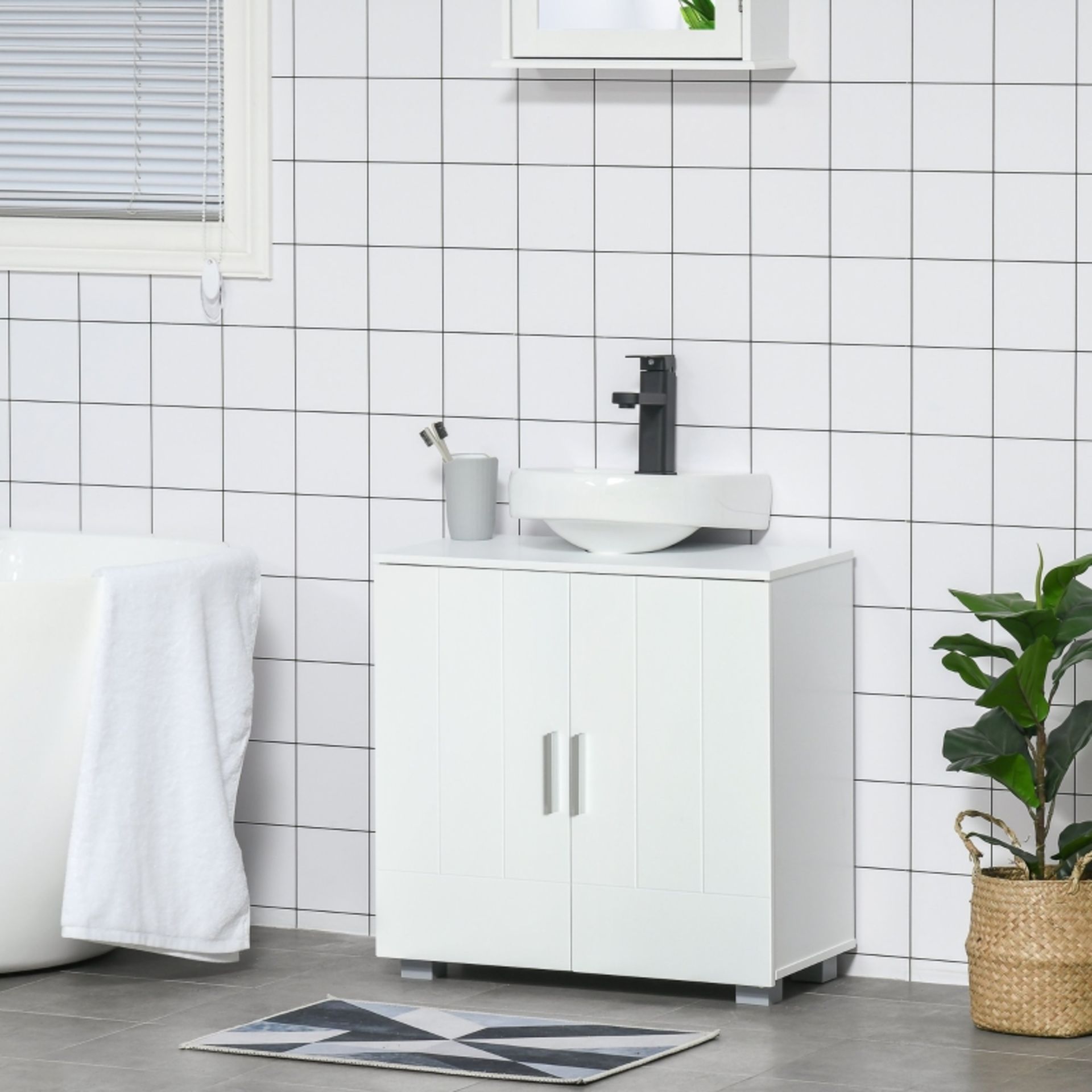 RPP £89.99 -kleankin Pedestal Under Sink Cabinet, Modern Bathroom Vanity Unit, Storage Cupboard with - Image 2 of 4