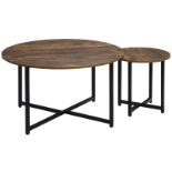 RPP £69.99 -HOMCOM Round Coffee Table, Nesting Set of 2 with Metal Frame, Industrial Side End