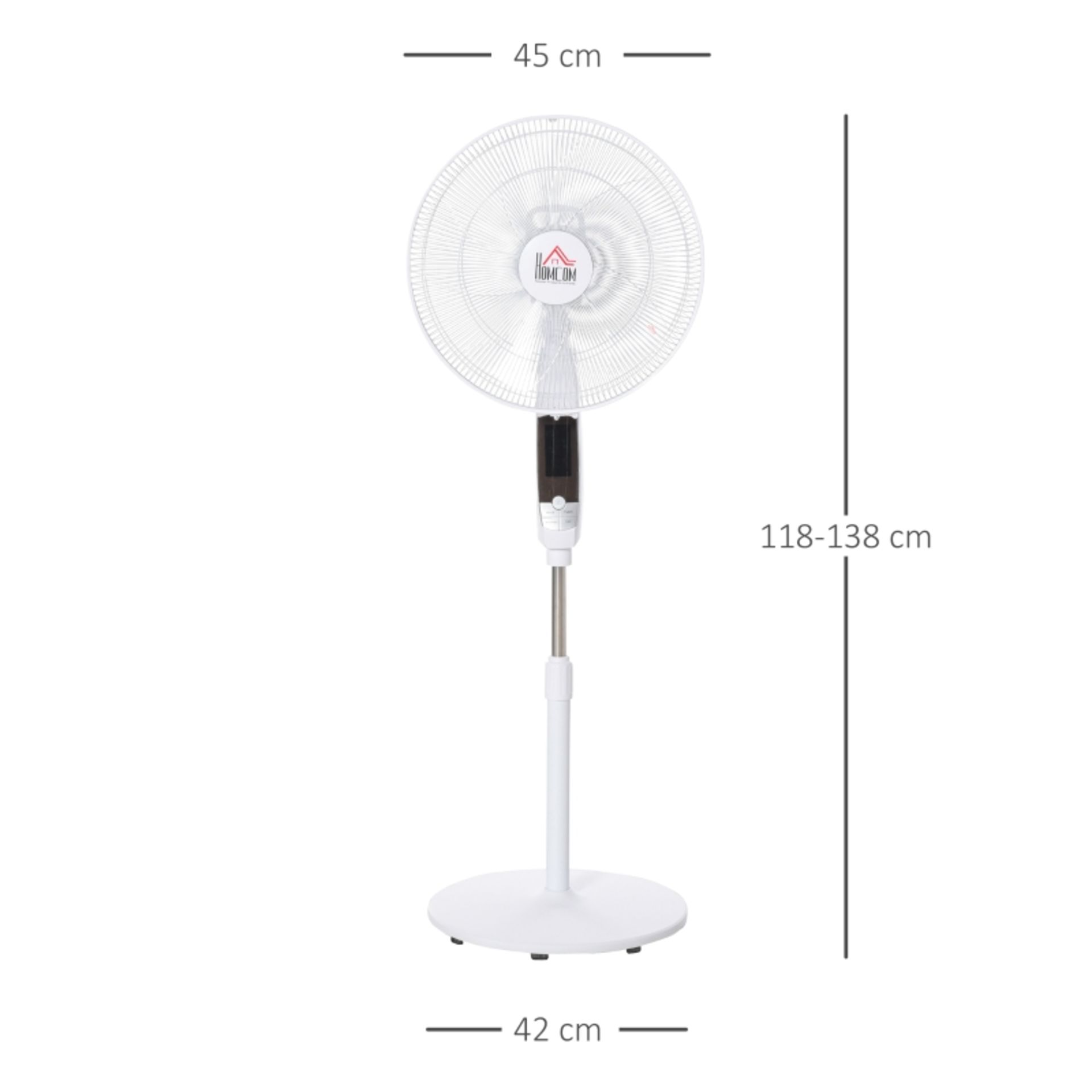 RPP £47.99 -HOMCOM 54'' Pedestal Stand Fan, 3 Speed 3 Mode, 85° Oscillation, LED Panel, 3M Remote - Image 3 of 4