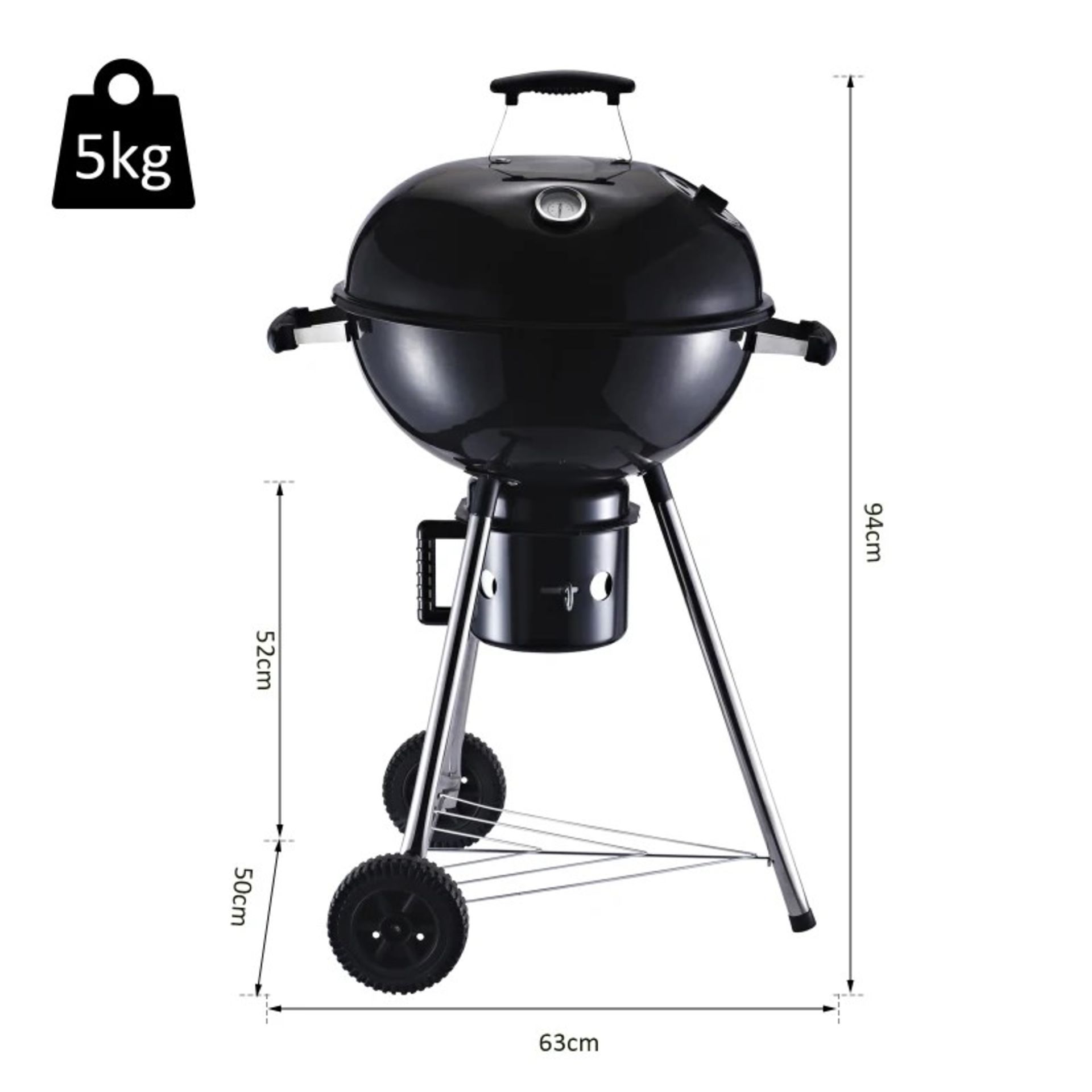 RRP £81.99 - Outsunny Steel Freestanding Charcoal BBQ Grill w/ Wheels Black - Image 2 of 2