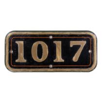 GWR Brass Cabside Numberplate 1017 ex COUNTY OF HEREFORD 4-6-0