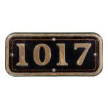 GWR Brass Cabside Numberplate 1017 ex COUNTY OF HEREFORD 4-6-0