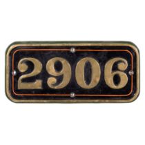 GWR Brass Cabside Numberplate 2906 ex LADY OF LYNN 4-6-0