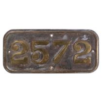 GWR Brass Cabside Numberplate 2572 ex Dean Class 0-6-0