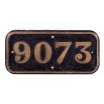 GWR Brass Cabside Numberplate 9073 ex MOUNTS BAY 4-4-0