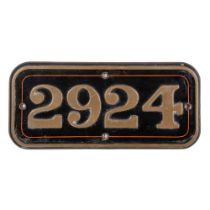 GWR Brass Cabside Numberplate 2924 ex SAINT HELENA 4-6-0