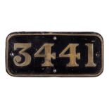 GWR Brass Cabside Numberplate 3441 ex BLACKBIRD 4-4-0