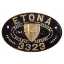 GWR Brass Combine Worksplate ETONA 3323 4-4-0 Bulldog Class