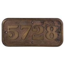 GWR Brass Cabside Numberplate 5728 ex 5700 Class 0-6-0PT