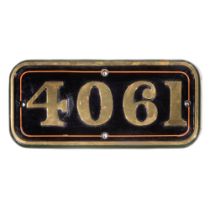 GWR Brass Cabside Numberplate 4061 ex GLASTONBURY ABBEY 4-6-0