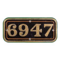 GWR Brass Cabside Numberplate 6947 ex HELMINGHAM HALL 4-6-0