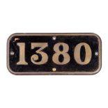 GWR Brass Cabside Numberplate 1380 ex 1377 Class 0-6-0T