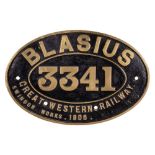 GWR Brass Combine Worksplate BLASIUS 3341 4-4-0 Bulldog Class
