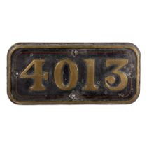 GWR Brass Cabside Numberplate 4013 ex KNIGHT OF ST. PATRICK 4-6-0