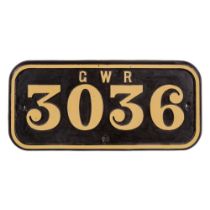 GWR Cast Iron Cabside Numberplate 3036 ex Rod Class 2-8-0