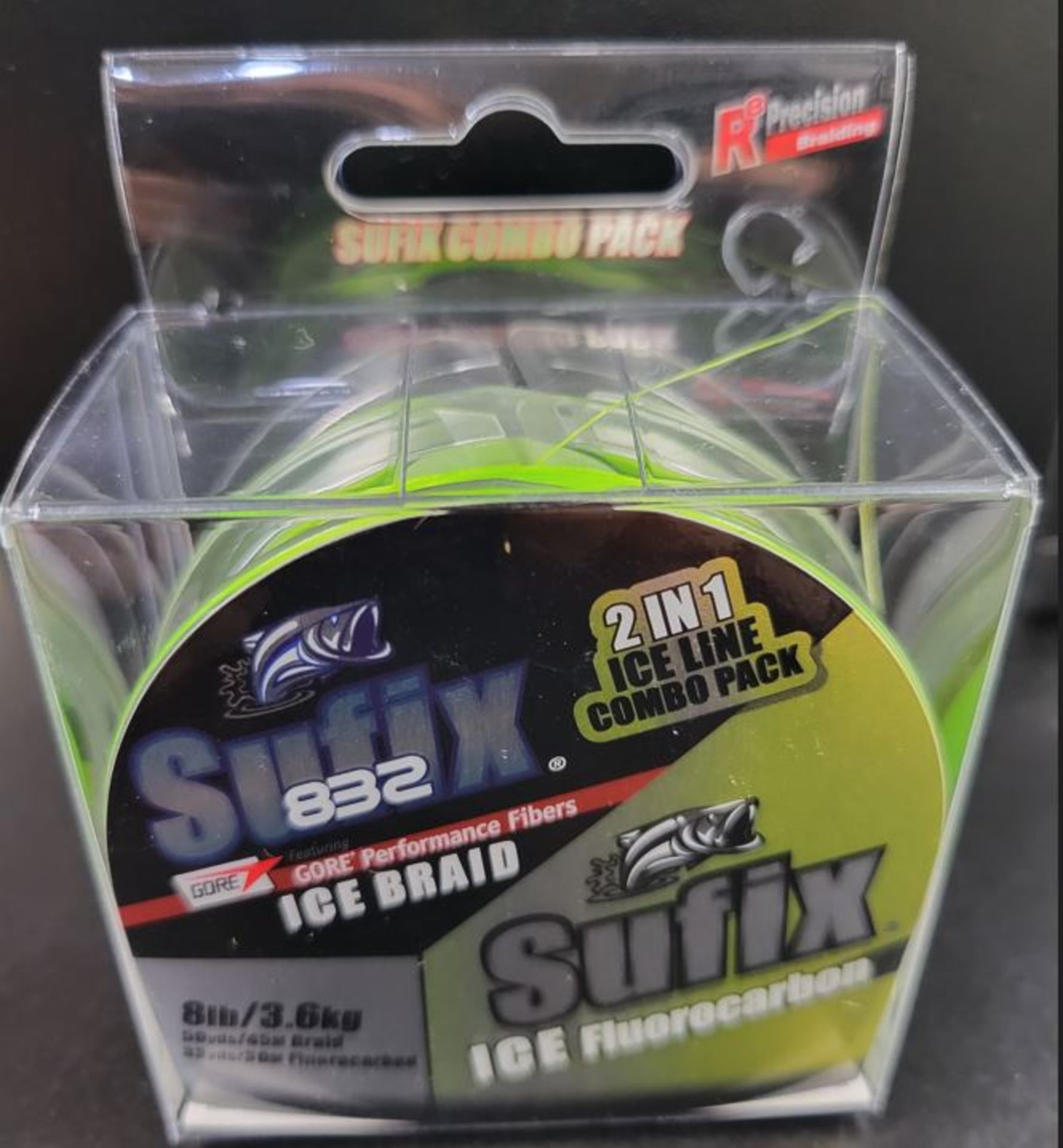 Sufix 832 - 2 in 1 Ice Line Combo Pack 8lbs - 50 yds Braid / 33 yds Fluorocarbon - MSRP $19.99