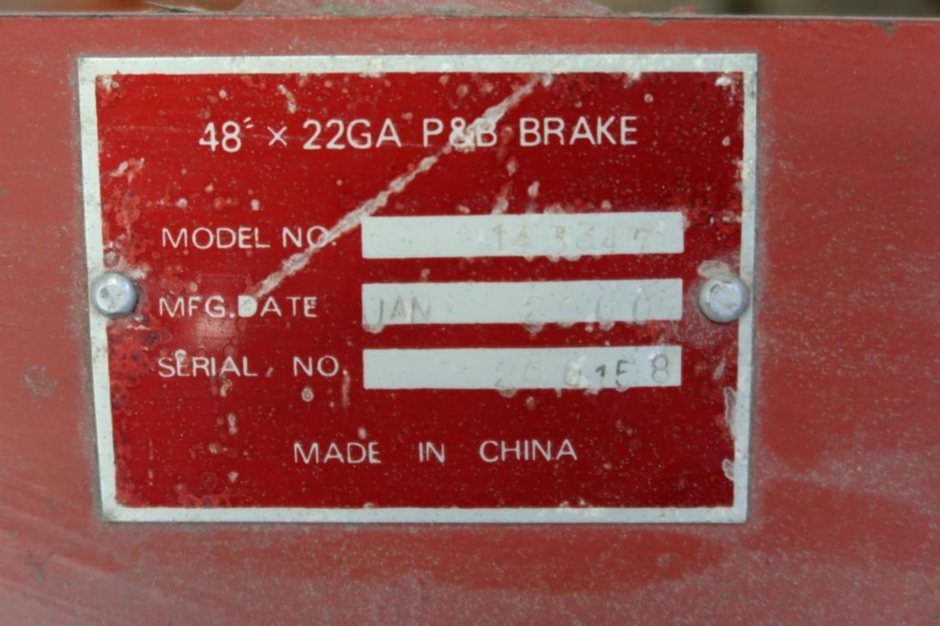 2000 Northern Industrial Tool Model 143347 48" x 22 Ga P&B Brake - Image 2 of 2